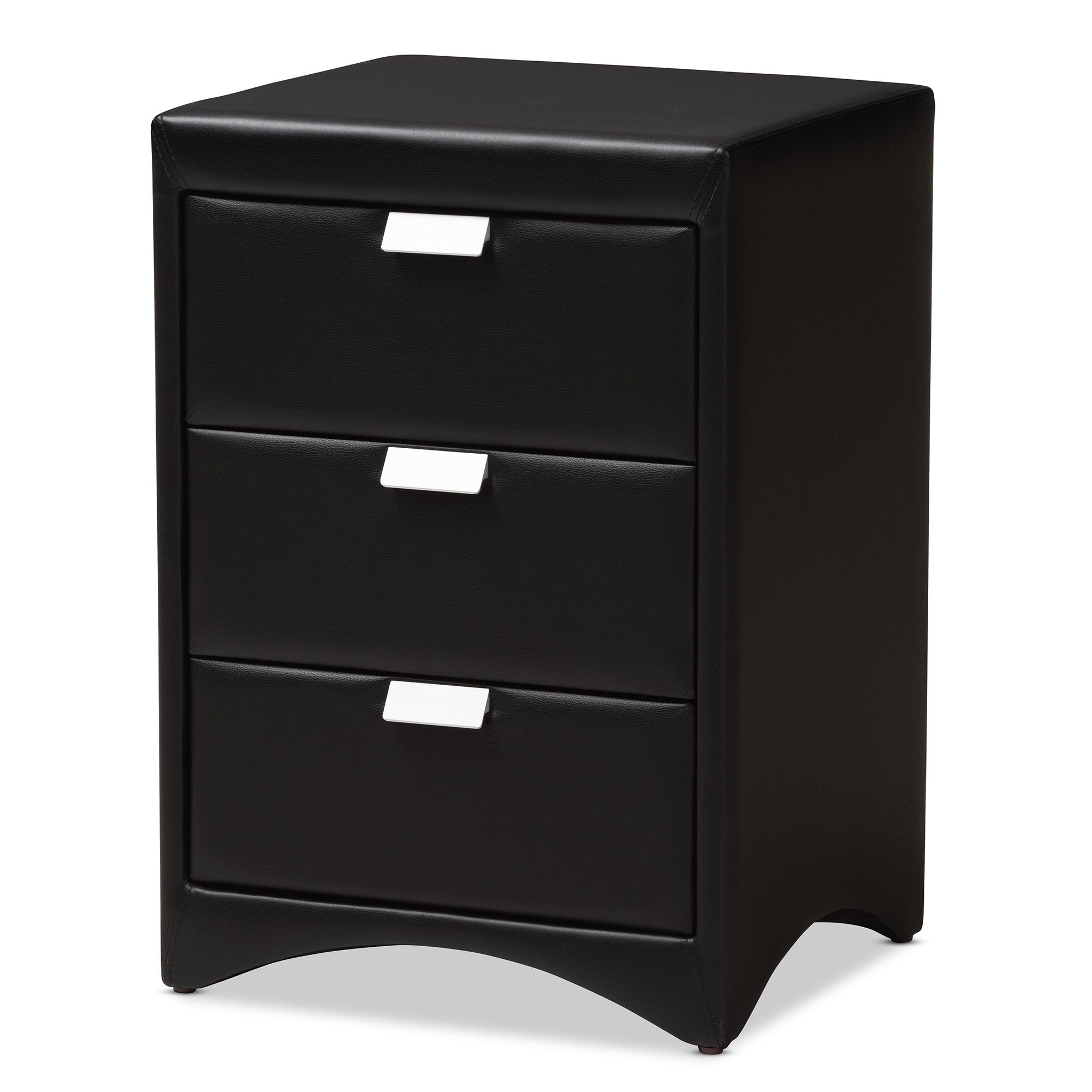 Baxton Studio Talia Modern and Contemporary Black Faux Leather Upholstered 3-Drawer Nightstand