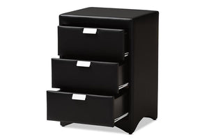 Baxton Studio Talia Modern and Contemporary Black Faux Leather Upholstered 3-Drawer Nightstand