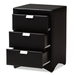 Baxton Studio Talia Modern and Contemporary Black Faux Leather Upholstered 3-Drawer Nightstand