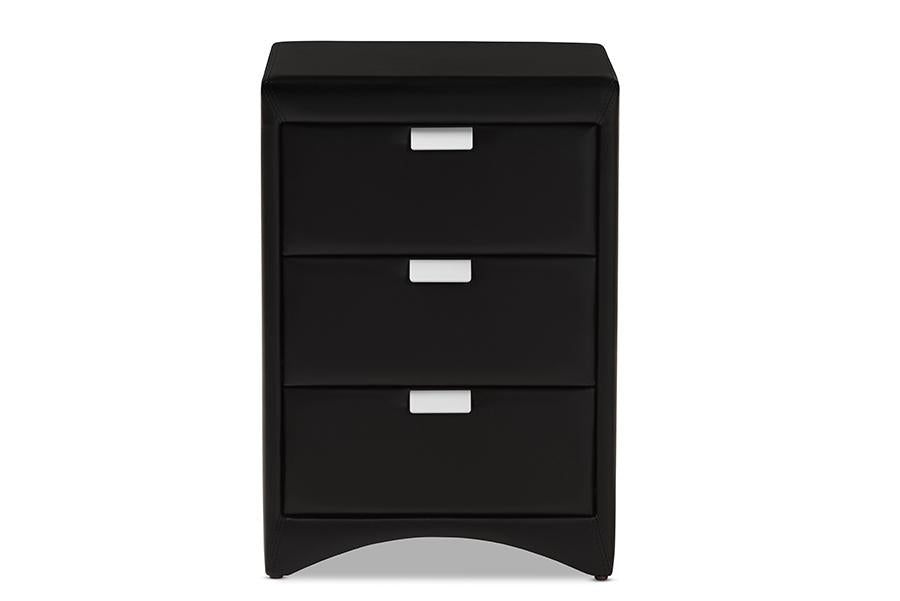 Baxton Studio Talia Modern and Contemporary Black Faux Leather Upholstered 3-Drawer Nightstand