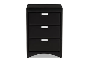 Baxton Studio Talia Modern and Contemporary Black Faux Leather Upholstered 3-Drawer Nightstand