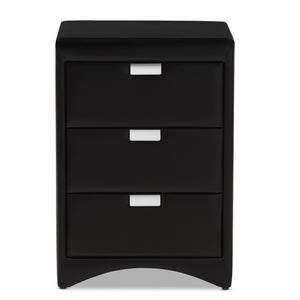 Baxton Studio Talia Modern and Contemporary Black Faux Leather Upholstered 3-Drawer Nightstand