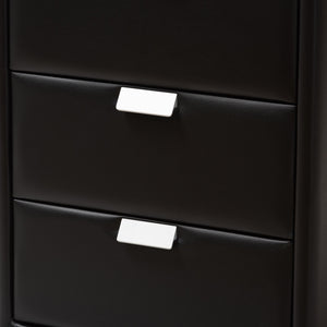 Baxton Studio Talia Modern and Contemporary Black Faux Leather Upholstered 3-Drawer Nightstand