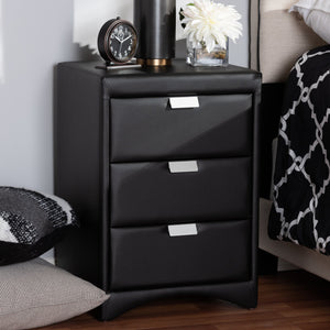 Baxton Studio Talia Modern and Contemporary Black Faux Leather Upholstered 3-Drawer Nightstand