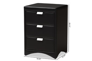 Baxton Studio Talia Modern and Contemporary Black Faux Leather Upholstered 3-Drawer Nightstand