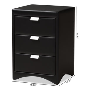 Baxton Studio Talia Modern and Contemporary Black Faux Leather Upholstered 3-Drawer Nightstand