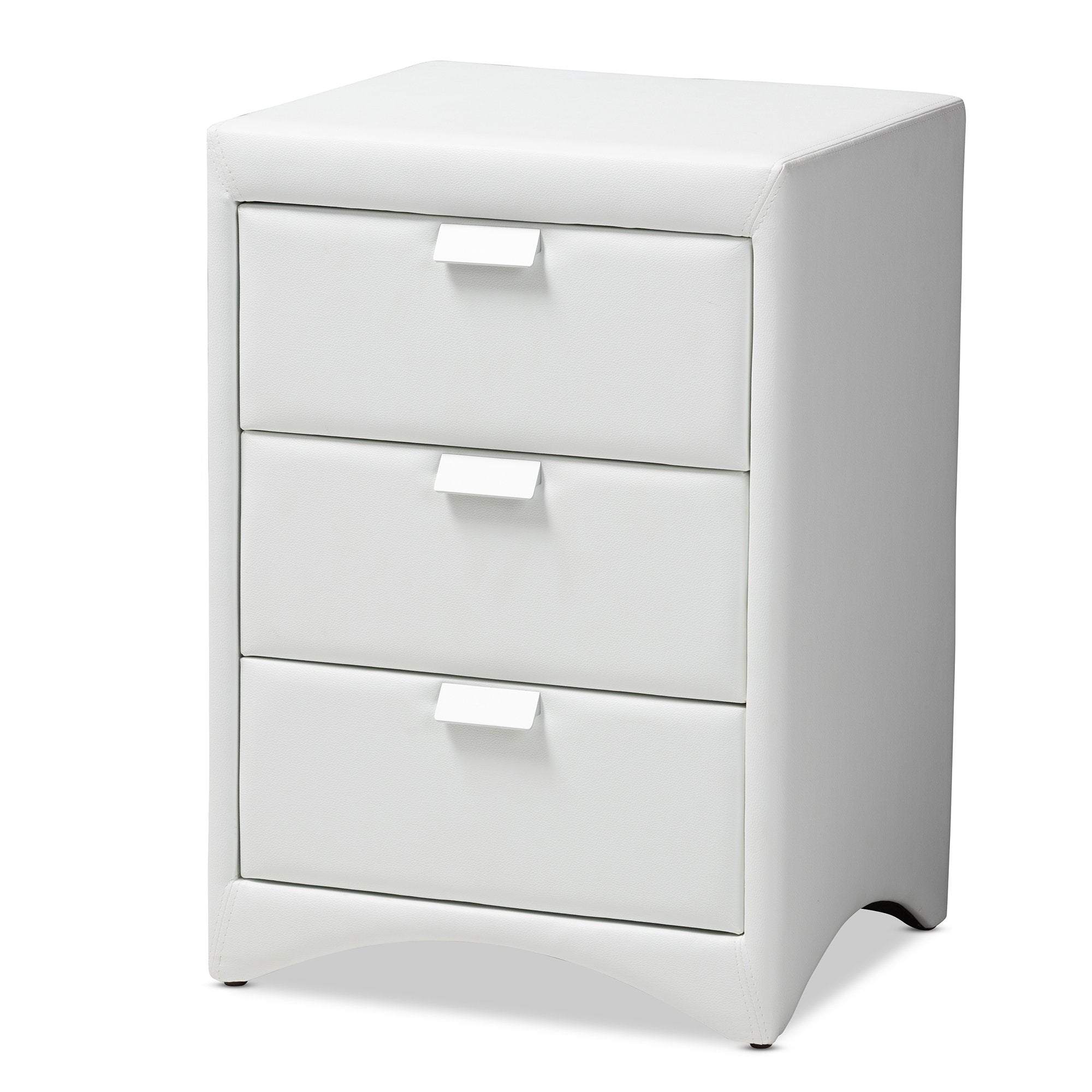 Baxton Studio Talia Modern and Contemporary White Faux Leather Upholstered 3-Drawer Nightstand