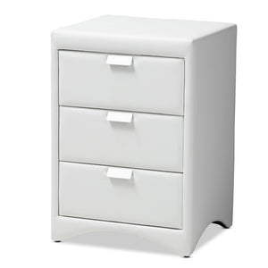 Baxton Studio Talia Modern and Contemporary White Faux Leather Upholstered 3-Drawer Nightstand