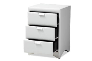 Baxton Studio Talia Modern and Contemporary White Faux Leather Upholstered 3-Drawer Nightstand