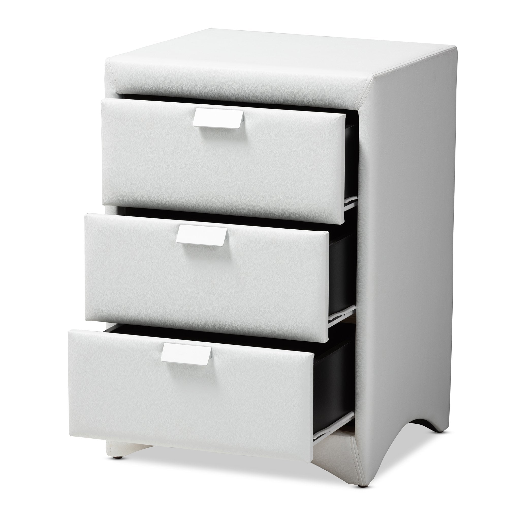 Baxton Studio Talia Modern and Contemporary White Faux Leather Upholstered 3-Drawer Nightstand