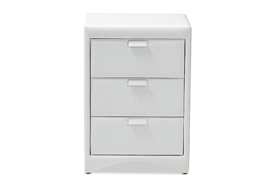 Baxton Studio Talia Modern and Contemporary White Faux Leather Upholstered 3-Drawer Nightstand