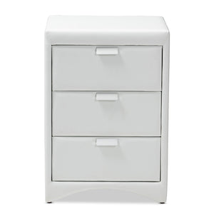 Baxton Studio Talia Modern and Contemporary White Faux Leather Upholstered 3-Drawer Nightstand