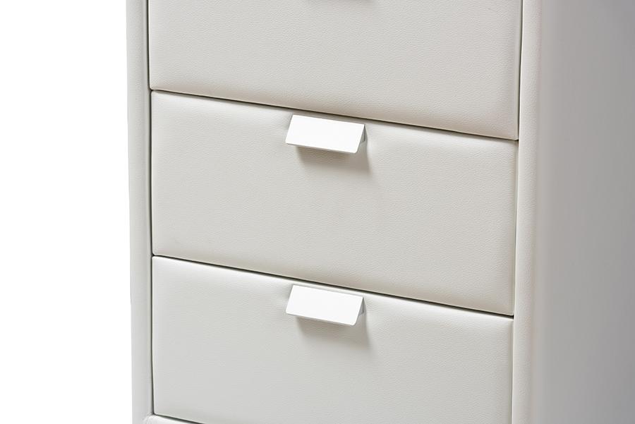 Baxton Studio Talia Modern and Contemporary White Faux Leather Upholstered 3-Drawer Nightstand