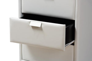 Baxton Studio Talia Modern and Contemporary White Faux Leather Upholstered 3-Drawer Nightstand