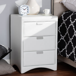 Baxton Studio Talia Modern and Contemporary White Faux Leather Upholstered 3-Drawer Nightstand