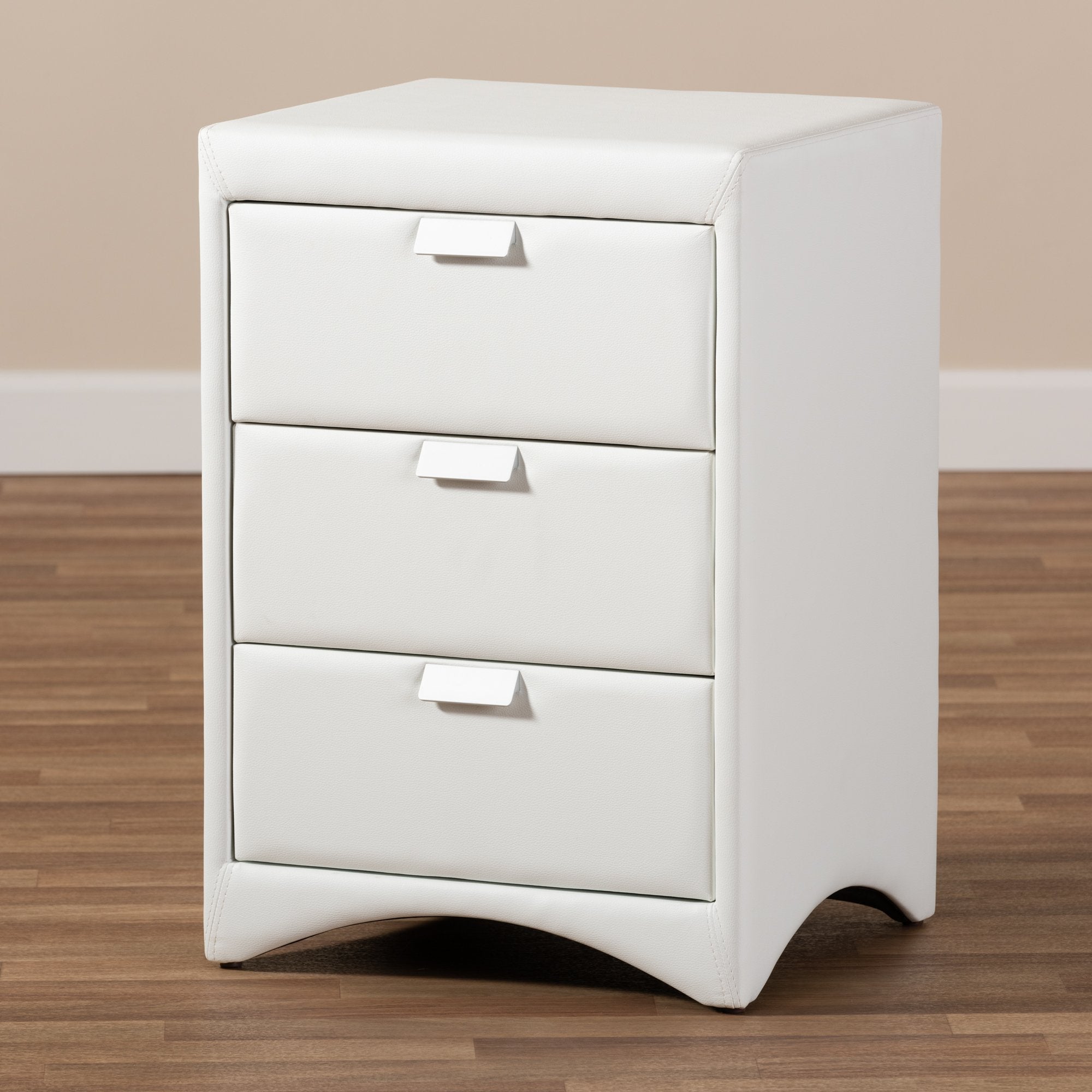 Baxton Studio Talia Modern and Contemporary White Faux Leather Upholstered 3-Drawer Nightstand