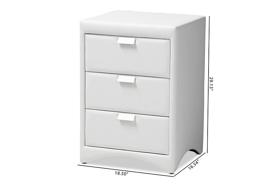 Baxton Studio Talia Modern and Contemporary White Faux Leather Upholstered 3-Drawer Nightstand