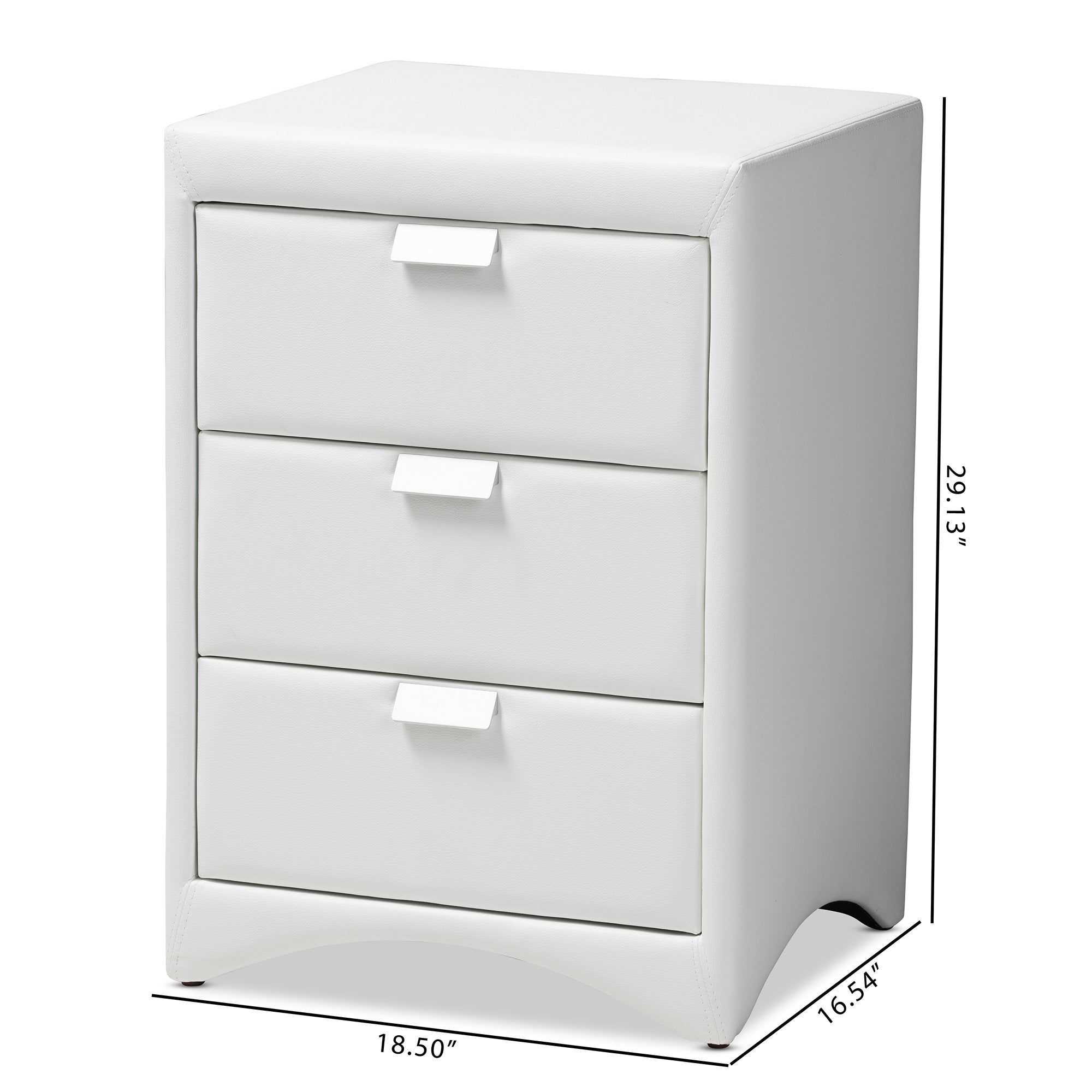 Baxton Studio Talia Modern and Contemporary White Faux Leather Upholstered 3-Drawer Nightstand