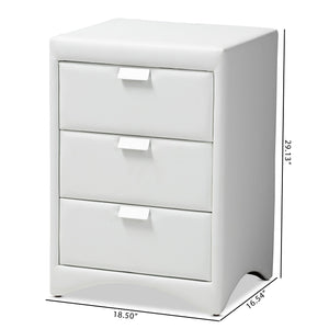 Baxton Studio Talia Modern and Contemporary White Faux Leather Upholstered 3-Drawer Nightstand