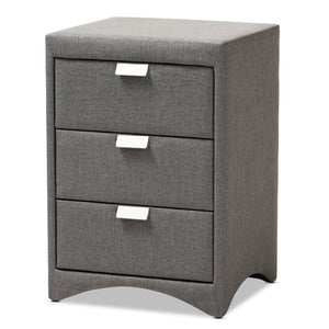 Baxton Studio Talia Modern and Contemporary Grey Fabric Upholstered 3-Drawer Nightstand