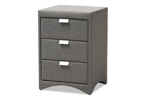 Baxton Studio Talia Modern and Contemporary Grey Fabric Upholstered 3-Drawer Nightstand