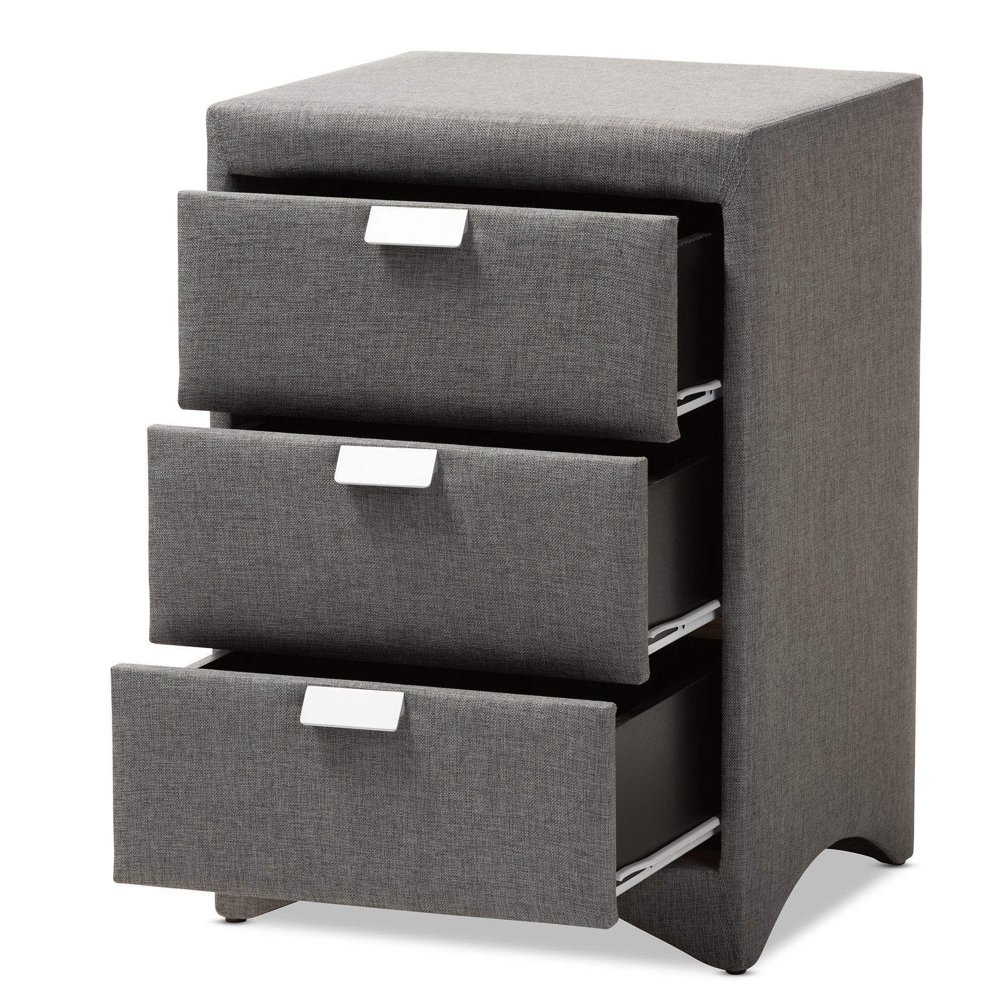 Baxton Studio Talia Modern and Contemporary Grey Fabric Upholstered 3-Drawer Nightstand