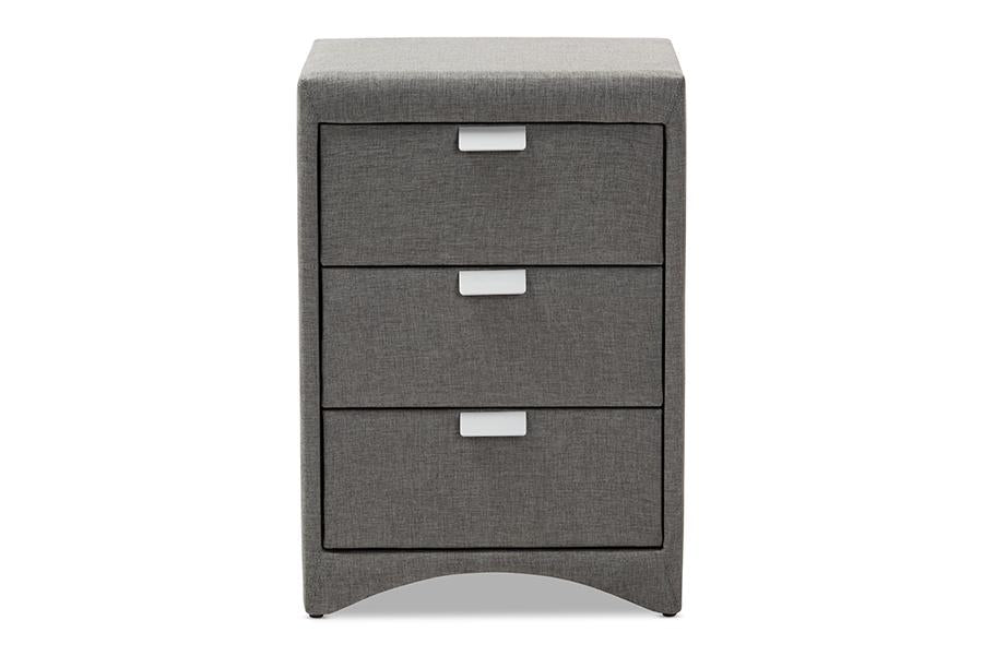 Baxton Studio Talia Modern and Contemporary Grey Fabric Upholstered 3-Drawer Nightstand