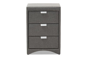 Baxton Studio Talia Modern and Contemporary Grey Fabric Upholstered 3-Drawer Nightstand