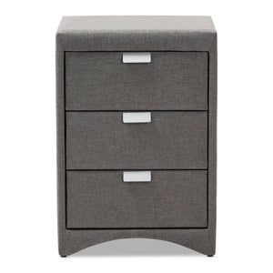 Baxton Studio Talia Modern and Contemporary Grey Fabric Upholstered 3-Drawer Nightstand