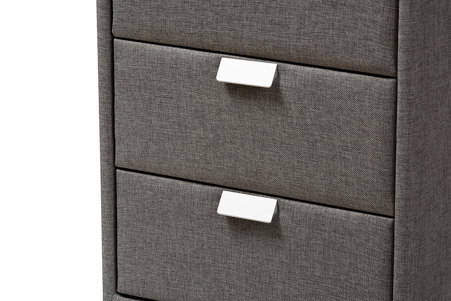 Baxton Studio Talia Modern and Contemporary Grey Fabric Upholstered 3-Drawer Nightstand