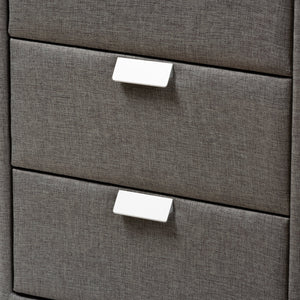 Baxton Studio Talia Modern and Contemporary Grey Fabric Upholstered 3-Drawer Nightstand