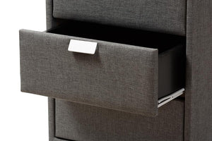 Baxton Studio Talia Modern and Contemporary Grey Fabric Upholstered 3-Drawer Nightstand