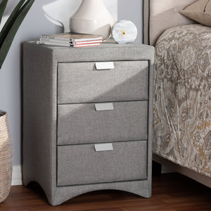 Baxton Studio Talia Modern and Contemporary Grey Fabric Upholstered 3-Drawer Nightstand