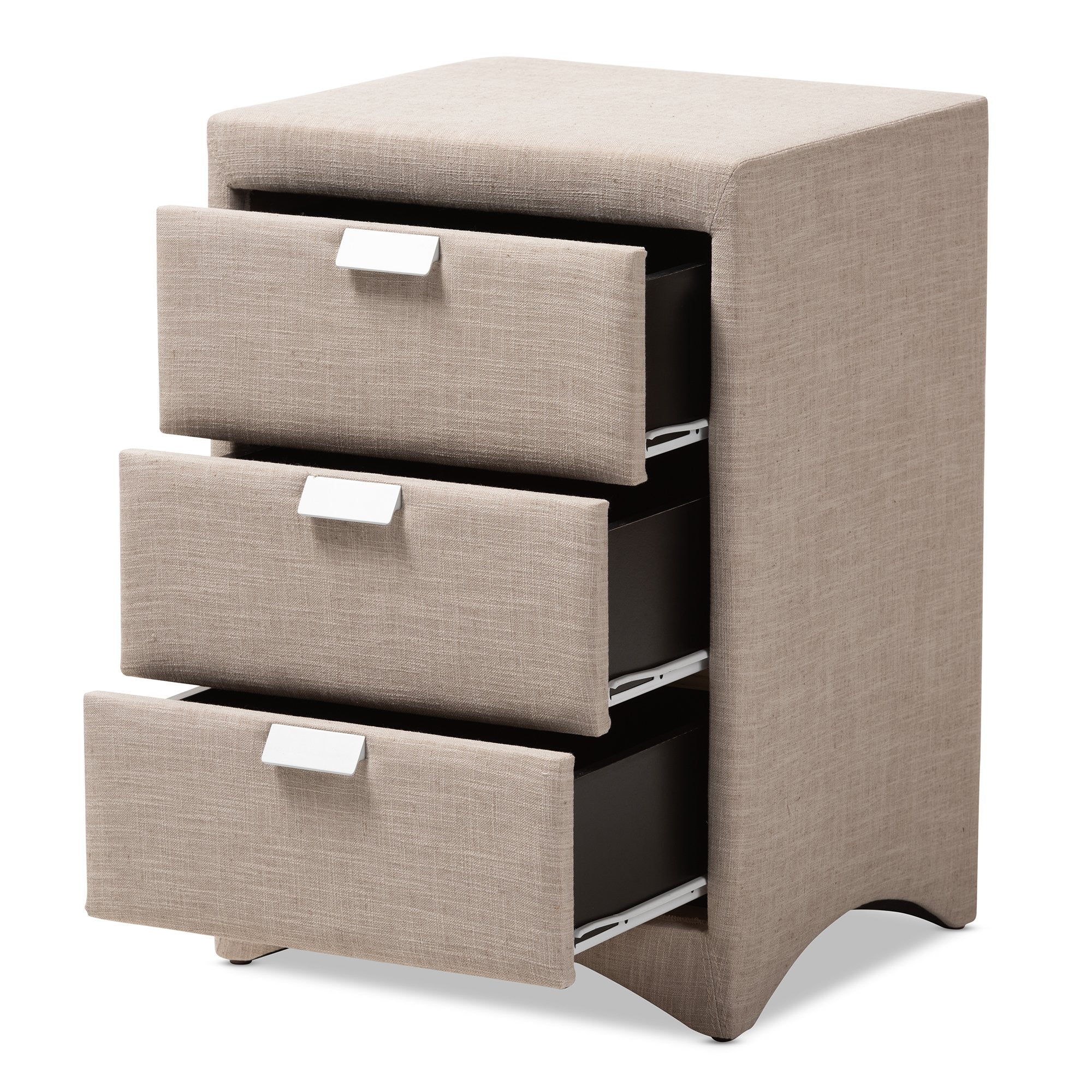 Baxton Studio Talia Modern and Contemporary Beige Fabric Upholstered 3-Drawer Nightstand