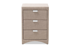 Baxton Studio Talia Modern and Contemporary Beige Fabric Upholstered 3-Drawer Nightstand