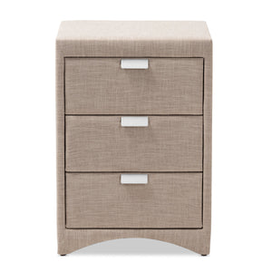 Baxton Studio Talia Modern and Contemporary Beige Fabric Upholstered 3-Drawer Nightstand