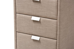 Baxton Studio Talia Modern and Contemporary Beige Fabric Upholstered 3-Drawer Nightstand