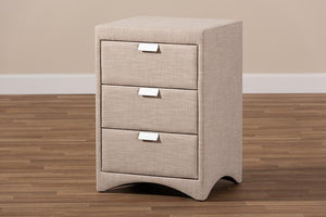 Baxton Studio Talia Modern and Contemporary Beige Fabric Upholstered 3-Drawer Nightstand