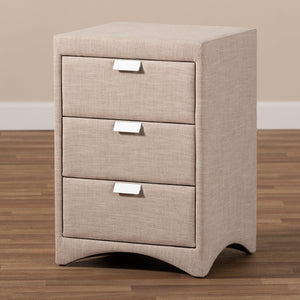 Baxton Studio Talia Modern and Contemporary Beige Fabric Upholstered 3-Drawer Nightstand