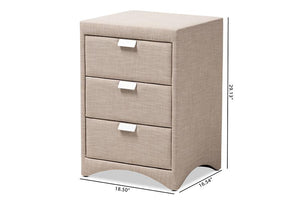 Baxton Studio Talia Modern and Contemporary Beige Fabric Upholstered 3-Drawer Nightstand