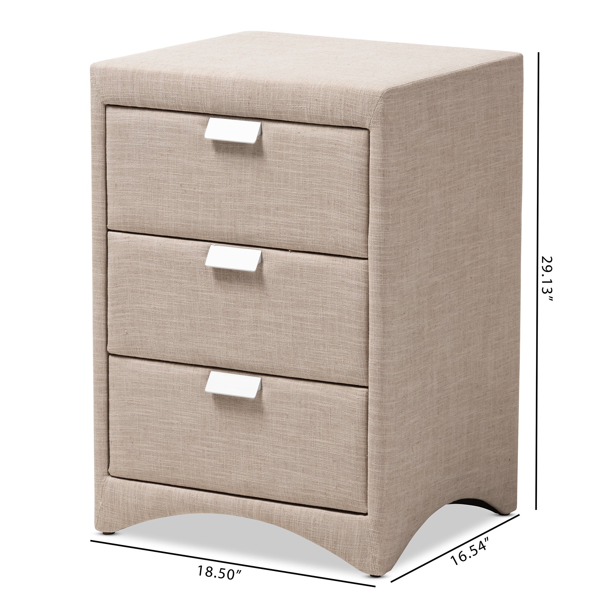 Baxton Studio Talia Modern and Contemporary Beige Fabric Upholstered 3-Drawer Nightstand