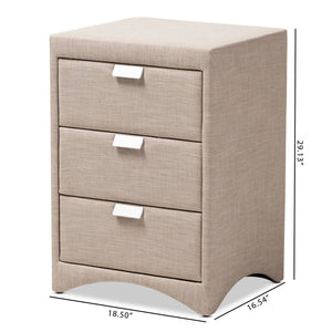 Baxton Studio Talia Modern and Contemporary Beige Fabric Upholstered 3-Drawer Nightstand