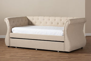 Baxton Studio Cherine Classic and Contemporary Beige Fabric Upholstered Daybed with Trundle