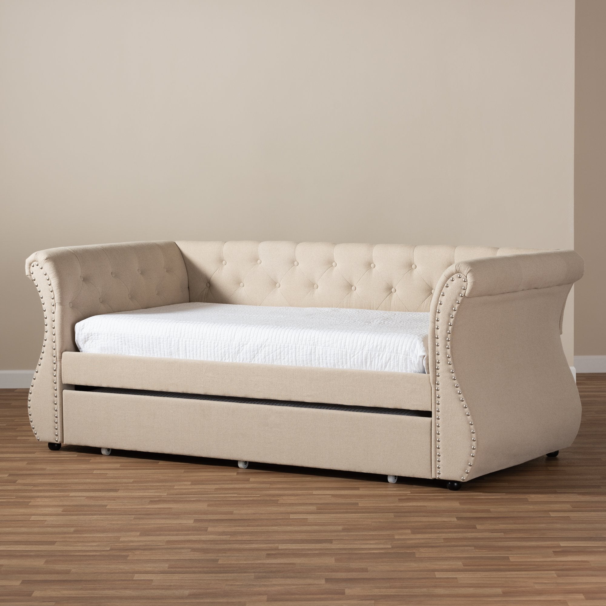 Baxton Studio Cherine Classic and Contemporary Beige Fabric Upholstered Daybed with Trundle