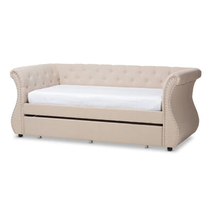 Baxton Studio Cherine Classic and Contemporary Beige Fabric Upholstered Daybed with Trundle