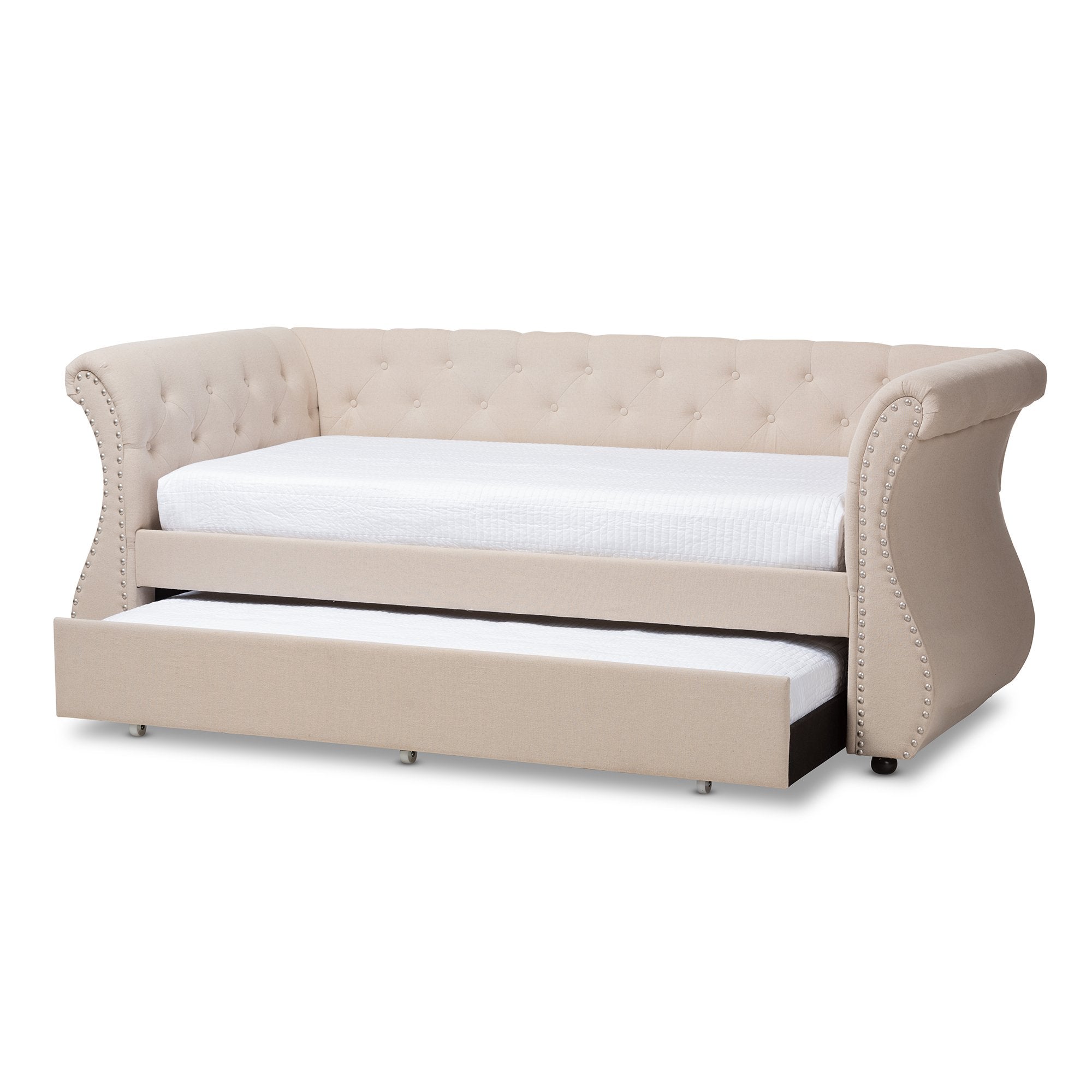 Baxton Studio Cherine Classic and Contemporary Beige Fabric Upholstered Daybed with Trundle