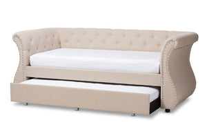 Baxton Studio Cherine Classic and Contemporary Beige Fabric Upholstered Daybed with Trundle