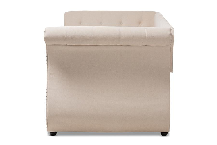 Baxton Studio Cherine Classic and Contemporary Beige Fabric Upholstered Daybed with Trundle