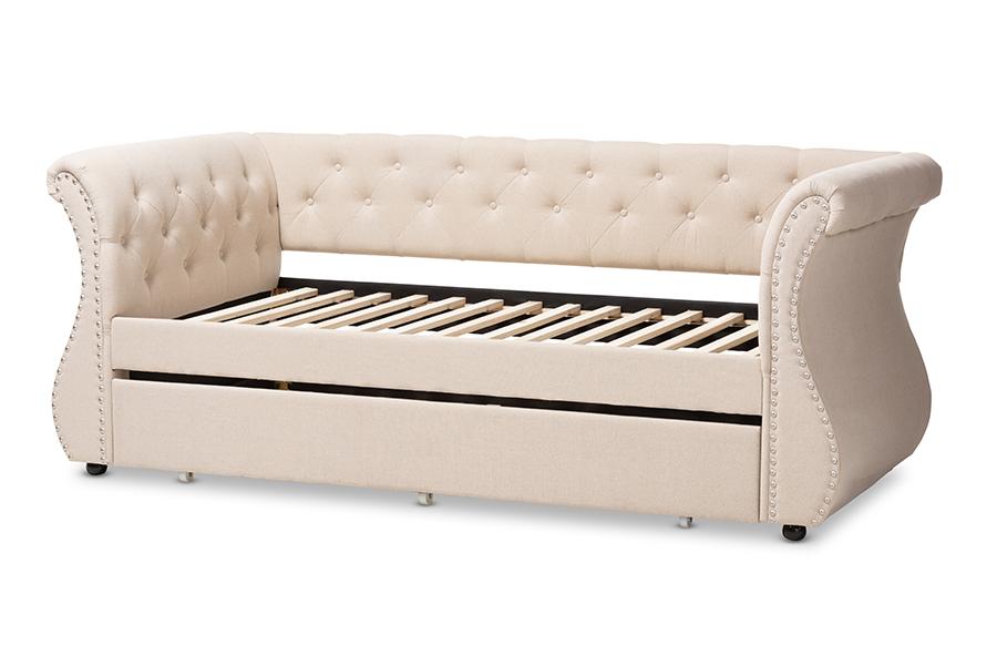 Baxton Studio Cherine Classic and Contemporary Beige Fabric Upholstered Daybed with Trundle