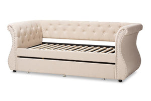 Baxton Studio Cherine Classic and Contemporary Beige Fabric Upholstered Daybed with Trundle